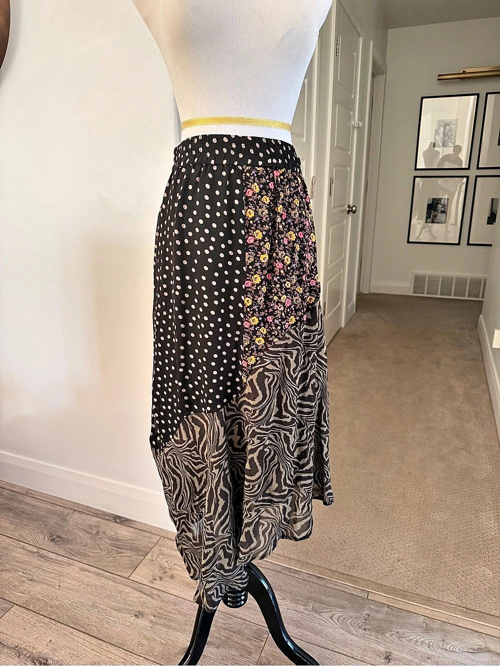 GANNI Printed Asymmetrical Multi Pattern MIDI Skirt Size Small